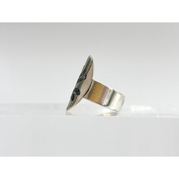RARE Taxco Mexico Monkey Abalone Inlaid 925 Sterling Silver Vintage Ring - sz 8 - Picture 8 of 14